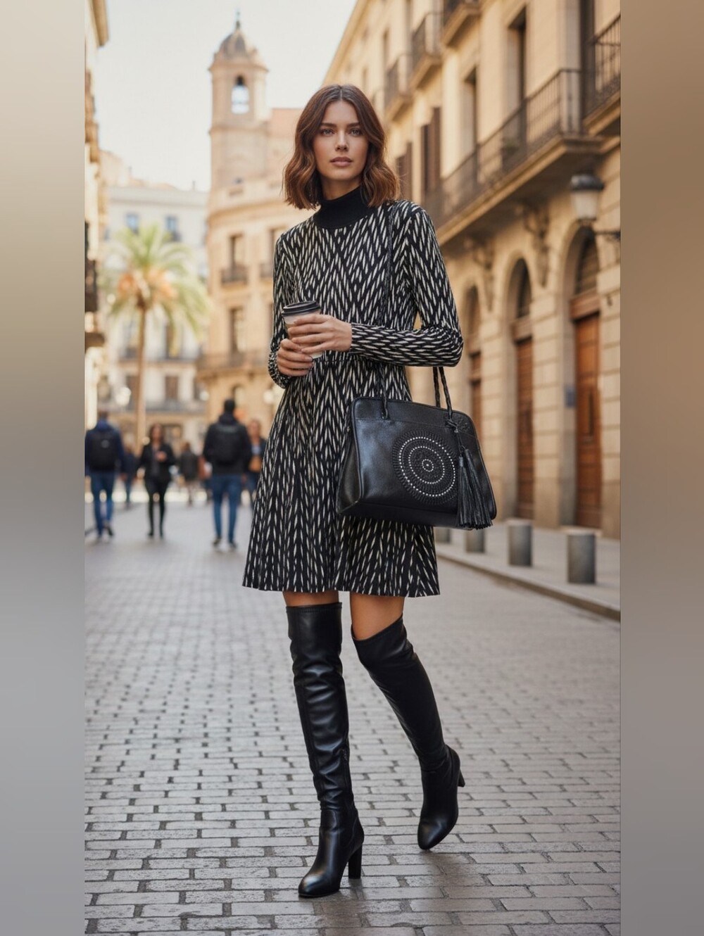 Spanish Brand, Desigual, Patterned Turtleneck Dress, XL but measures S-M